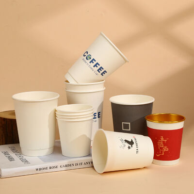 ราคาดี แก้วกระดาษฉนวนสองชั้นแบบใช้แล้วทิ้ง ขนาด 6 ถึง 24 ออนซ์ พิมพ์โลโก้ได้ กันน้ำหก สำหรับเครื่องดื่มร้อน ออนไลน์