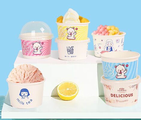 Buon prezzo Ciotole di carta spesse in stile cartone animato, design rinforzato a prova di perdite per gelati e dessert in linea