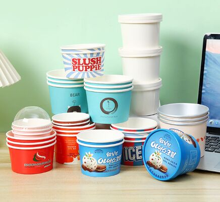 Harga yang bagus Cangkir Es Krim Kertas Ramah Lingkungan Food Grade Lapisan Ganda PE Logo Kustom on line
