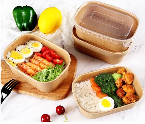 Harga yang bagus Wadah Pengiriman Makanan Ramah Lingkungan Sehat Anti Bocor Aman Microwave dari Kertas Kraft Sekali Pakai on line