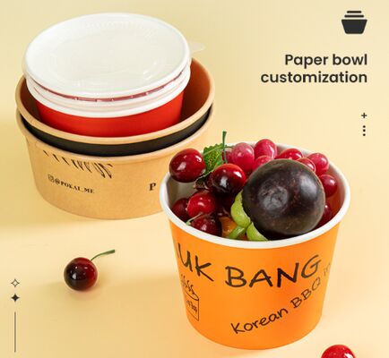 Harga yang bagus Mangkuk Kertas Tahan Bocor yang Dapat Ditumpuk dengan Cetakan Merek Kustom untuk Wadah Makanan on line