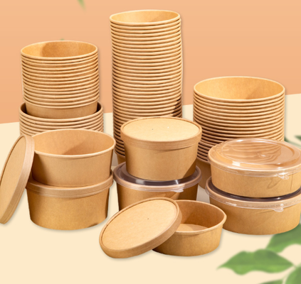 ราคาดี ป้องกันการรั่วไหลของอาหาร เกรด Biodegradable กระดาษ Kraft ซาลัด Bowl ใช้ครั้งเดียว Eco Friendly ถ้วยรับประทาน ออนไลน์