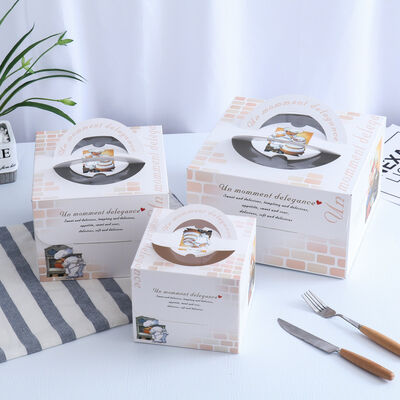 Bon prix Boîte à gâteau personnalisée à emporter avec fenêtre en PET et impression de logo personnalisée, en carton épais en ligne
