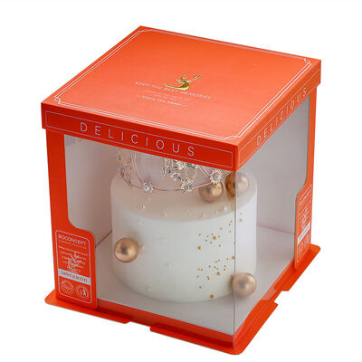 Bon prix Boîte à gâteaux de couleur orange semi-transparente avec matériau en PET épaissi pour l'emballage du gâteau d'anniversaire en ligne