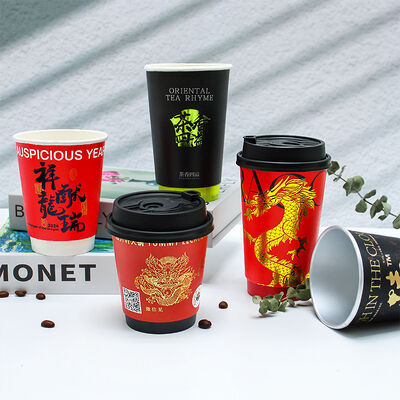 Goede prijs 350ml Dubbelwandige Holle Isolatie Op Maat Gemaakte Biologisch Afbreekbare Koffiebekers Composteerbare Deksel online