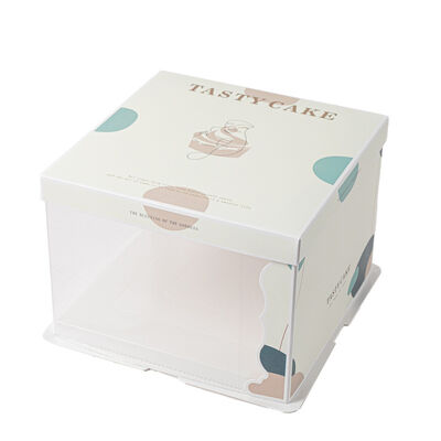 Bom preço 6 8 10 12 polegadas de altura quadrado caixa de bolo semi-transparente logotipo personalizado Impressão on-line