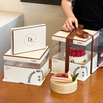 Bon prix Boîte à gâteau personnalisée sur mesure de 6, 8, 10, 12 pouces, carrée, semi-transparente, avec impression de logo personnalisé en ligne