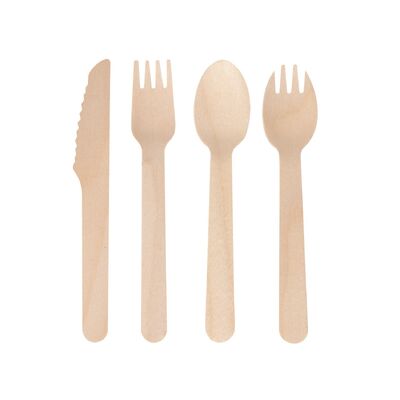 Buen precio Set de cubiertos desechables de madera de abedul de madera biodegradable cuchillo de madera tenedor cuchara natural en línea
